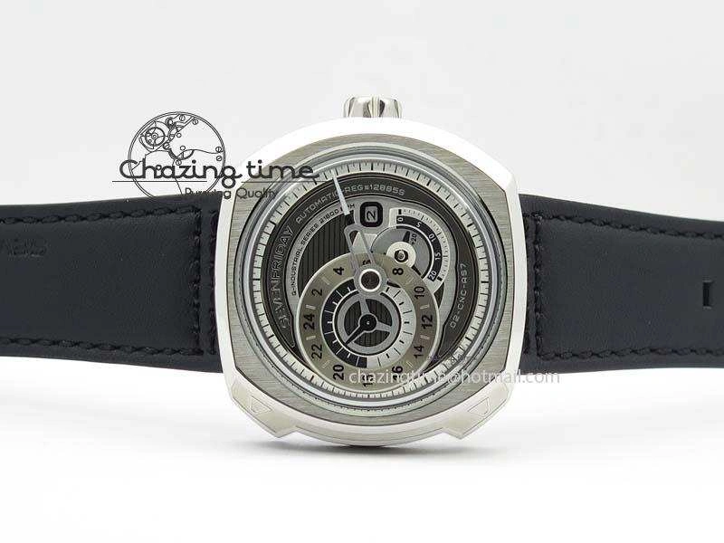 Fashionable SevenFriday Q1-01 V6F 1:1 Best Edition Silver Dial On Black Leather Strap Miyota 82S 9631