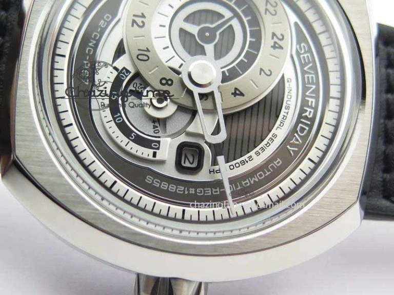 Fashionable SevenFriday Q1-01 V6F 1:1 Best Edition Silver Dial On Black Leather Strap Miyota 82S 9631