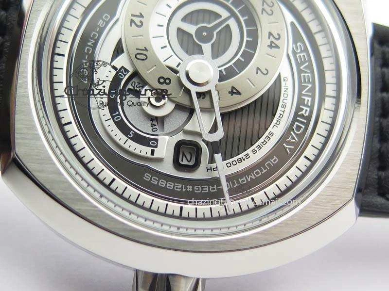 Fashionable SevenFriday Q1-01 V6F 1:1 Best Edition Silver Dial On Black Leather Strap Miyota 82S 9631