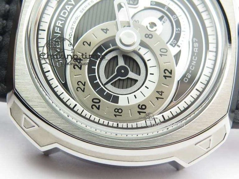 Fashionable SevenFriday Q1-01 V6F 1:1 Best Edition Silver Dial On Black Leather Strap Miyota 82S 9631