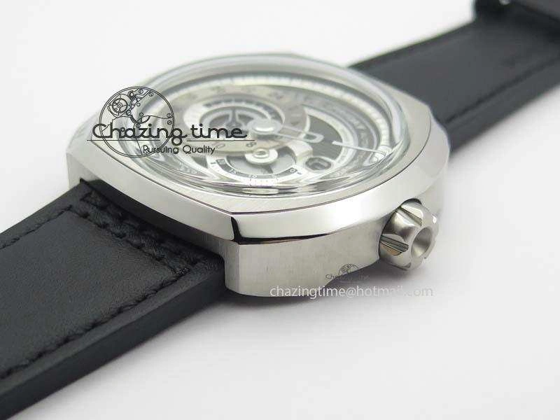 Fashionable SevenFriday Q1-01 V6F 1:1 Best Edition Silver Dial On Black Leather Strap Miyota 82S 9631