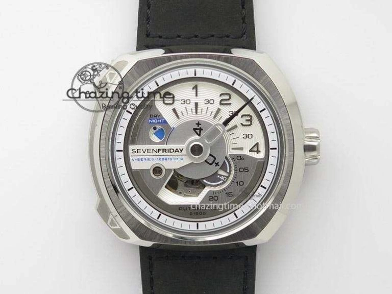 Original SevenFriday V1-01 V6F 1:1 Best Edition Silver Dial On Black Leather Strap Miyota 82S 9649