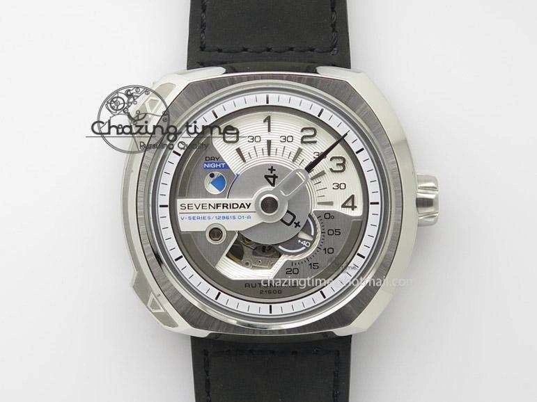 Original SevenFriday V1-01 V6F 1:1 Best Edition Silver Dial On Black Leather Strap Miyota 82S 9649