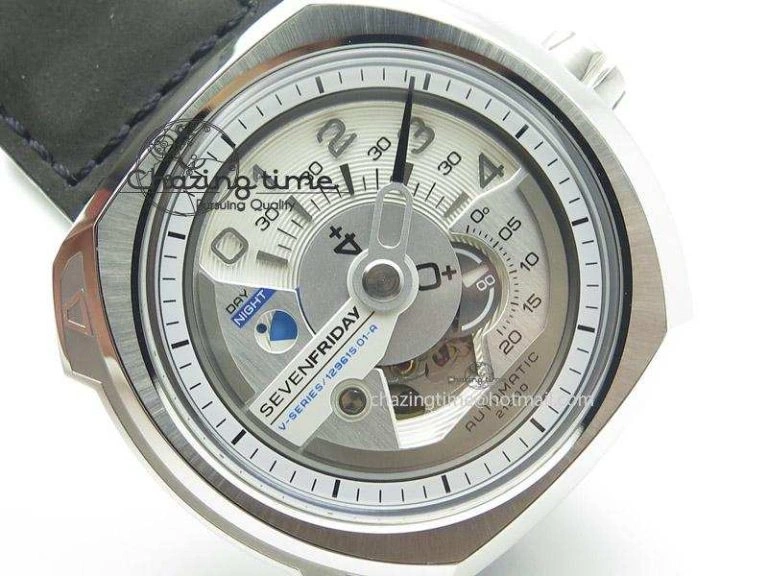 Original SevenFriday V1-01 V6F 1:1 Best Edition Silver Dial On Black Leather Strap Miyota 82S 9649
