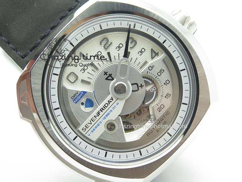 Original SevenFriday V1-01 V6F 1:1 Best Edition Silver Dial On Black Leather Strap Miyota 82S 9649