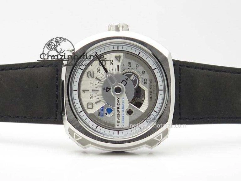 Original SevenFriday V1-01 V6F 1:1 Best Edition Silver Dial On Black Leather Strap Miyota 82S 9649