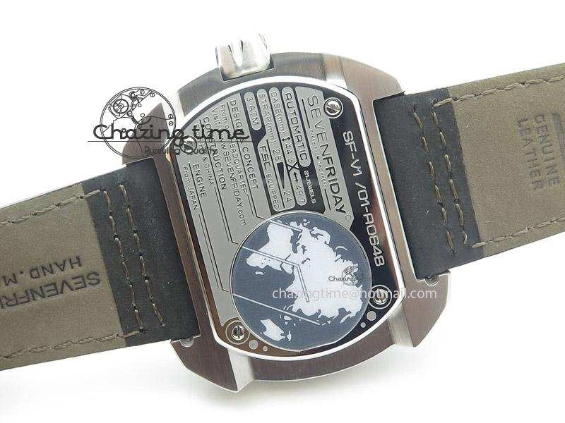 Original SevenFriday V1-01 V6F 1:1 Best Edition Silver Dial On Black Leather Strap Miyota 82S 9649