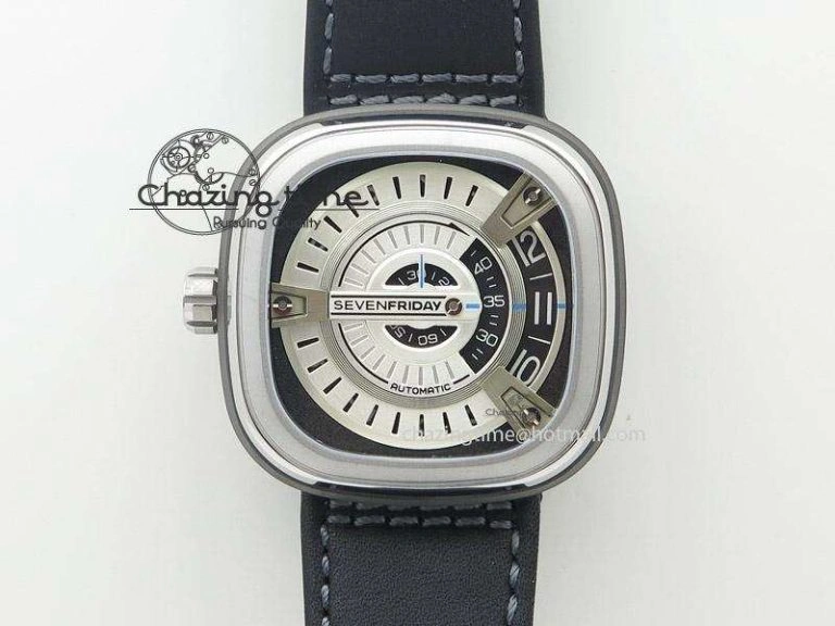 Original SevenFriday V1-01 V6F 1:1 Best Edition Silver Dial On Black Leather Strap Miyota 82S 9649