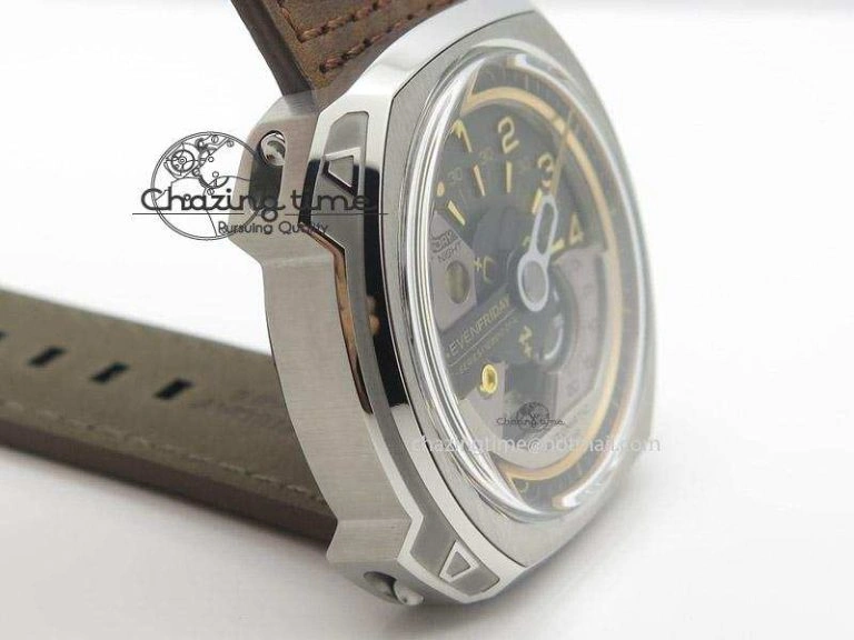 OdorResistant SevenFriday V2-01 V6F 1:1 Best Edition Black Silver Dial On Brown Leather Strap Miyota 82S 9639