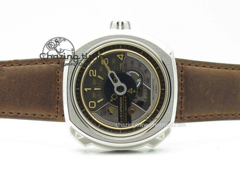 OdorResistant SevenFriday V2-01 V6F 1:1 Best Edition Black Silver Dial On Brown Leather Strap Miyota 82S 9639