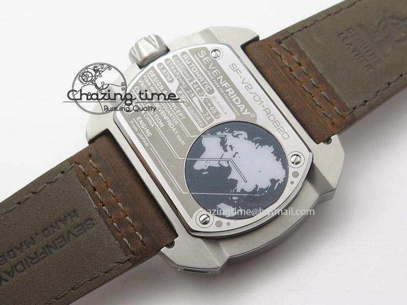 OdorResistant SevenFriday V2-01 V6F 1:1 Best Edition Black Silver Dial On Brown Leather Strap Miyota 82S 9639