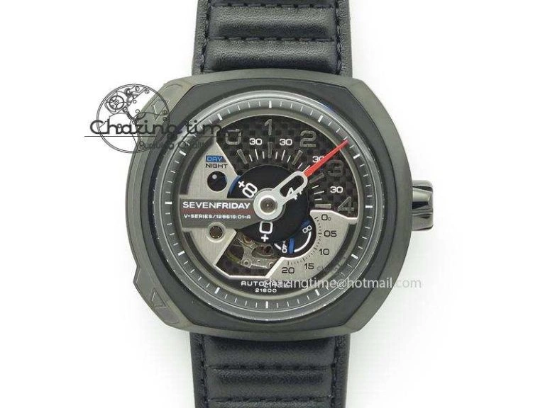 OdorResistant SevenFriday V2-01 V6F 1:1 Best Edition Black Silver Dial On Brown Leather Strap Miyota 82S 9639