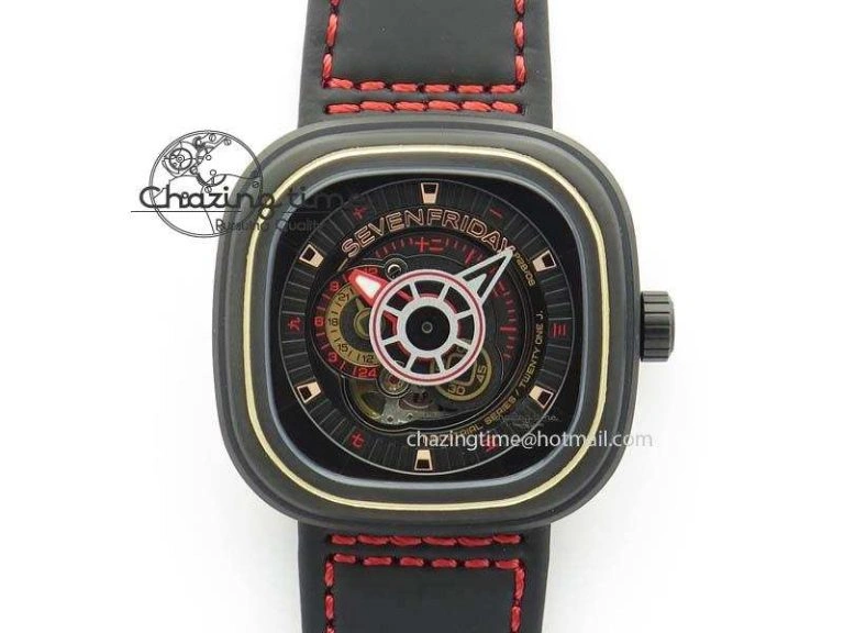 OdorResistant SevenFriday V2-01 V6F 1:1 Best Edition Black Silver Dial On Brown Leather Strap Miyota 82S 9639