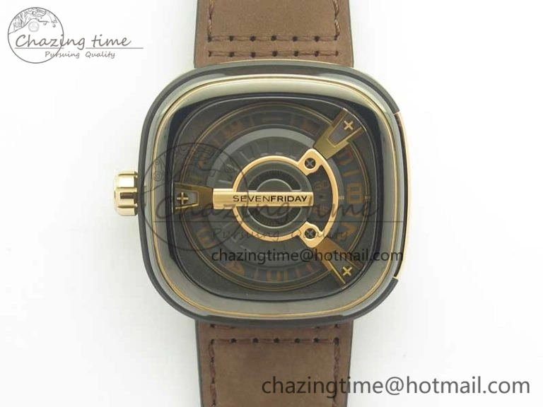 OdorResistant SevenFriday V2-01 V6F 1:1 Best Edition Black Silver Dial On Brown Leather Strap Miyota 82S 9639