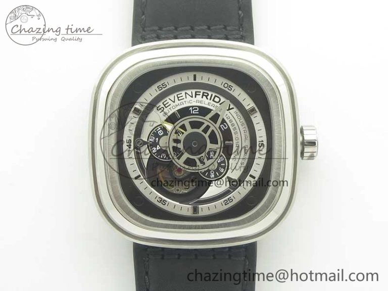 OdorResistant SevenFriday V2-01 V6F 1:1 Best Edition Black Silver Dial On Brown Leather Strap Miyota 82S 9639