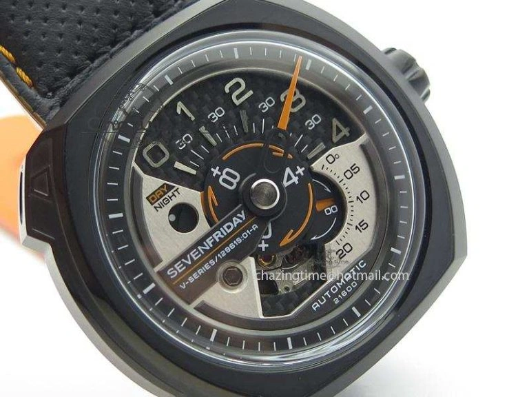 SevenFriday V3-02-GR V6F Best Edition Black Silver Dial Orange Hand On Black Leather Strap Miyota 82S MultiPurpose 9635