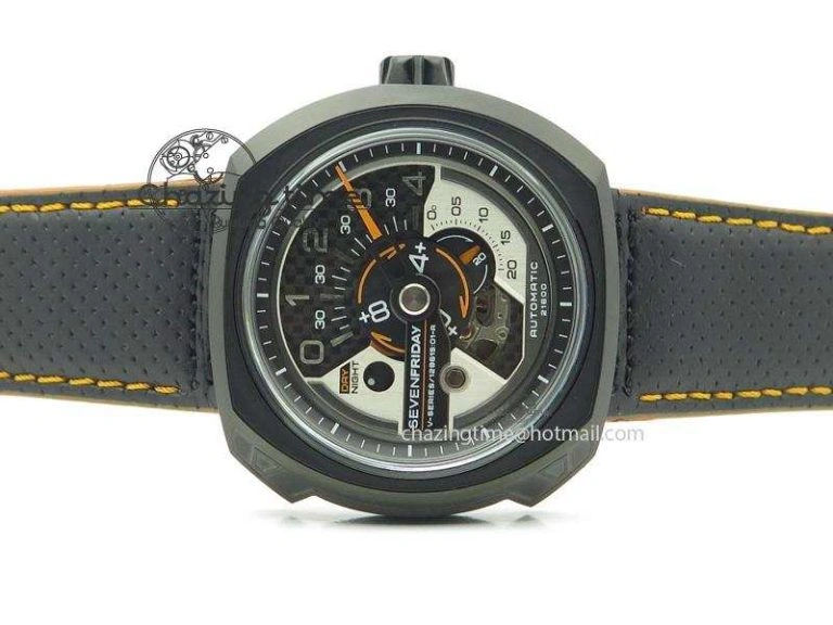 SevenFriday V3-02-GR V6F Best Edition Black Silver Dial Orange Hand On Black Leather Strap Miyota 82S MultiPurpose 9635