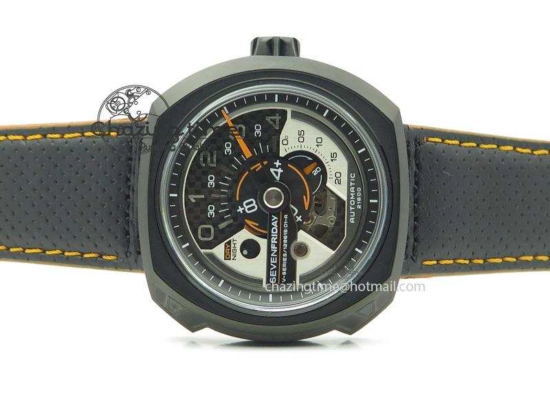 SevenFriday V3-02-GR V6F Best Edition Black Silver Dial Orange Hand On Black Leather Strap Miyota 82S MultiPurpose 9635