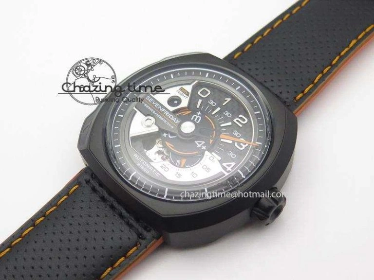 SevenFriday V3-02-GR V6F Best Edition Black Silver Dial Orange Hand On Black Leather Strap Miyota 82S MultiPurpose 9635