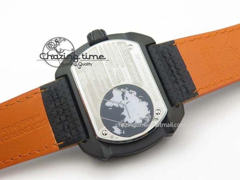 SevenFriday V3-02-GR V6F Best Edition Black Silver Dial Orange Hand On Black Leather Strap Miyota 82S MultiPurpose 9635
