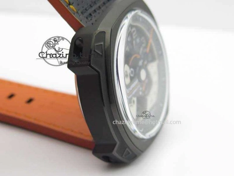 Breathable SevenFriday V3-02-GR V6F Best Edition Black Silver Dial Orange Hand On Black Leather Strap Miyota 82S 9633