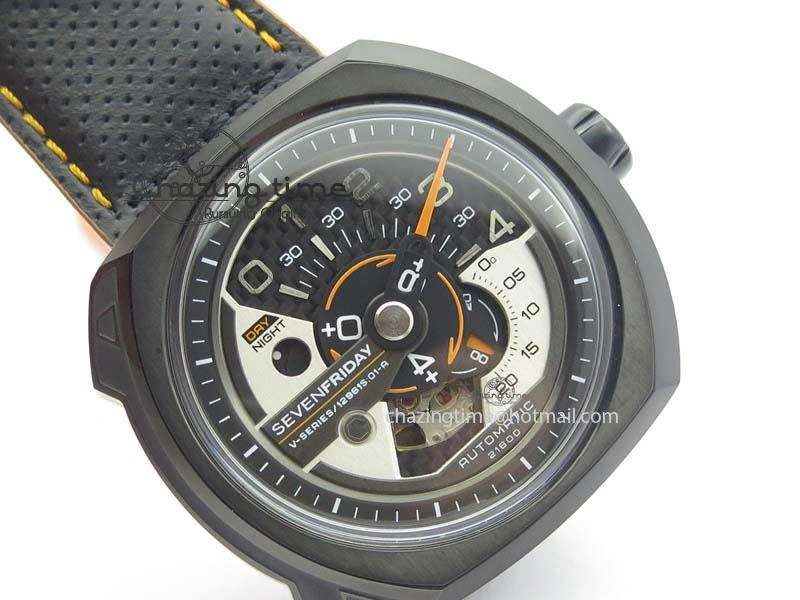 Breathable SevenFriday V3-02-GR V6F Best Edition Black Silver Dial Orange Hand On Black Leather Strap Miyota 82S 9633
