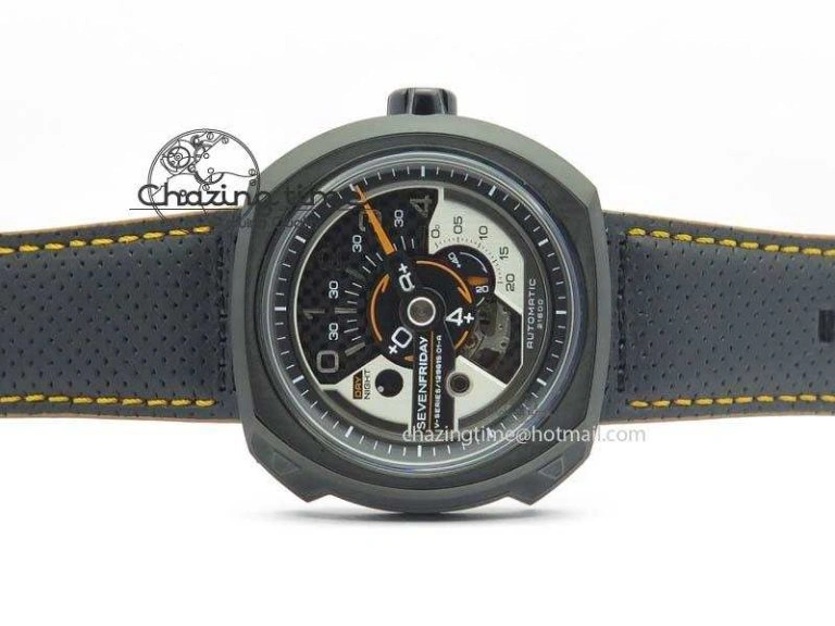 Breathable SevenFriday V3-02-GR V6F Best Edition Black Silver Dial Orange Hand On Black Leather Strap Miyota 82S 9633