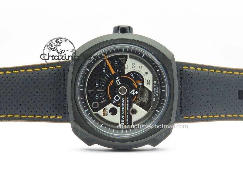 Breathable SevenFriday V3-02-GR V6F Best Edition Black Silver Dial Orange Hand On Black Leather Strap Miyota 82S 9633