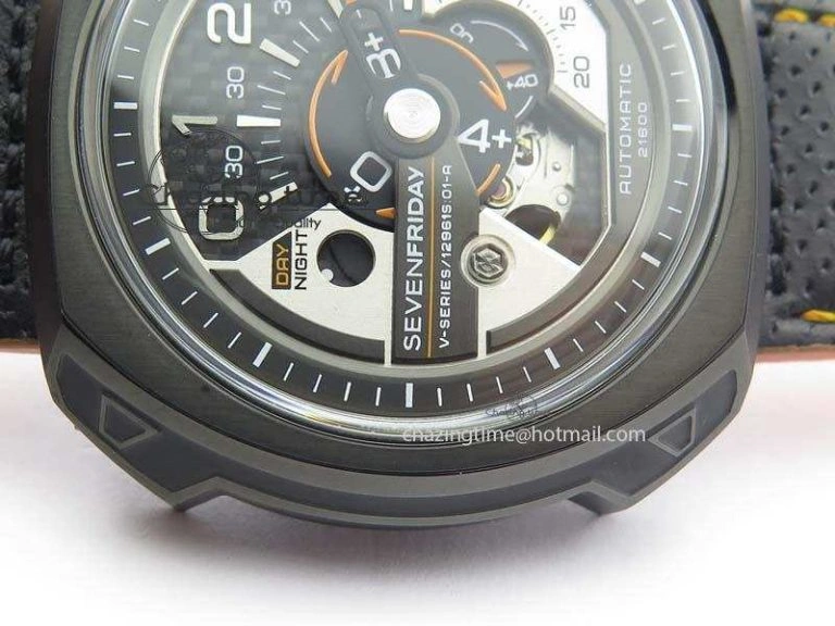 Breathable SevenFriday V3-02-GR V6F Best Edition Black Silver Dial Orange Hand On Black Leather Strap Miyota 82S 9633