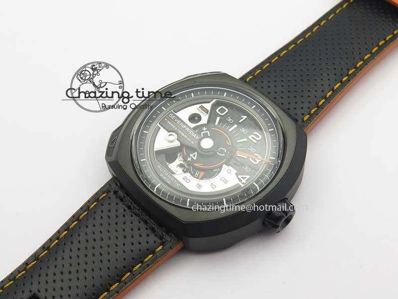 Breathable SevenFriday V3-02-GR V6F Best Edition Black Silver Dial Orange Hand On Black Leather Strap Miyota 82S 9633