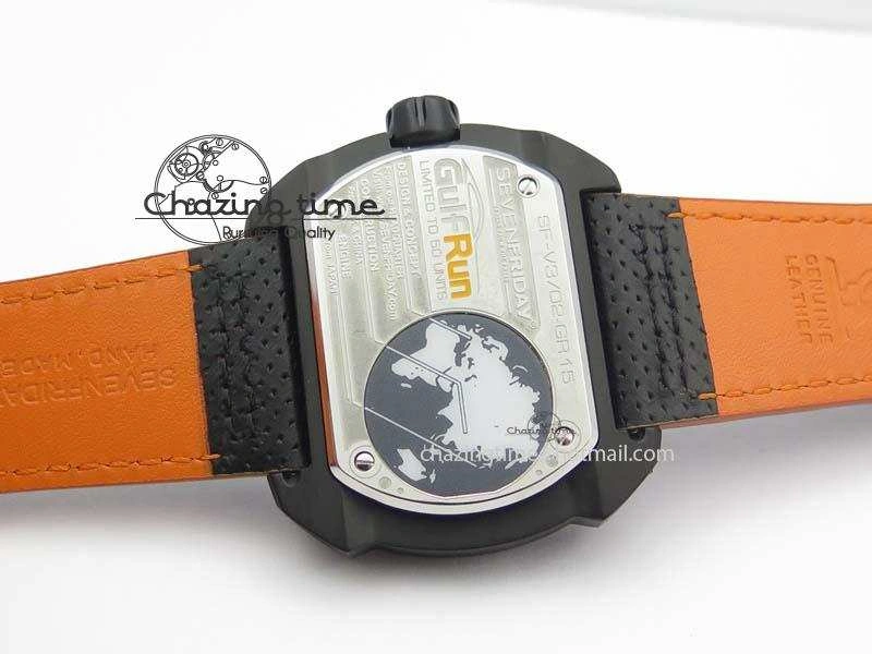 Breathable SevenFriday V3-02-GR V6F Best Edition Black Silver Dial Orange Hand On Black Leather Strap Miyota 82S 9633