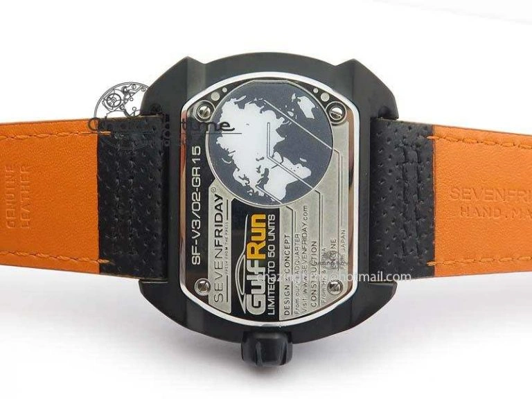 Breathable SevenFriday V3-02-GR V6F Best Edition Black Silver Dial Orange Hand On Black Leather Strap Miyota 82S 9633