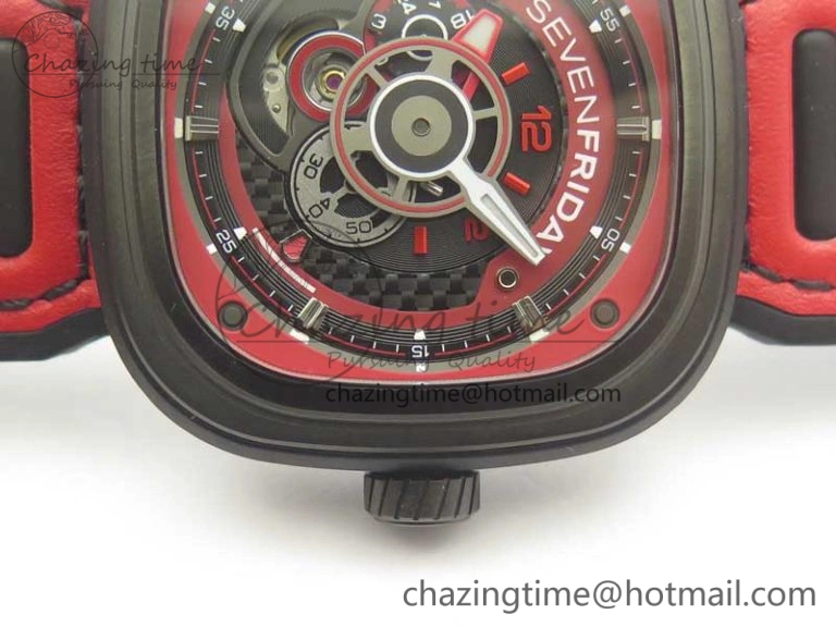 Durable Sevenfriday P3B 06 Racing Team Red SVF 1:1 Best Edition on Red Leather Strap Miyota 82S 9620