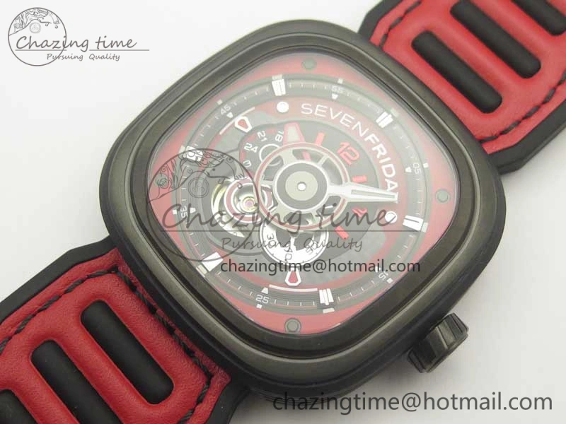 Durable Sevenfriday P3B 06 Racing Team Red SVF 1:1 Best Edition on Red Leather Strap Miyota 82S 9620
