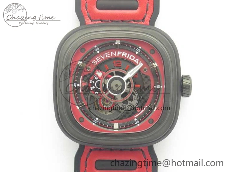 Durable Sevenfriday P3B 06 Racing Team Red SVF 1:1 Best Edition on Red Leather Strap Miyota 82S 9620