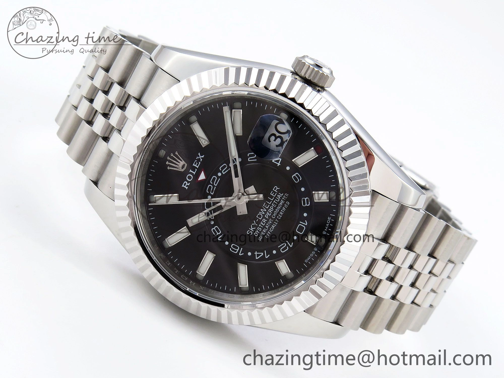 WrinkleFree Sky-Dweller 326934 904L SS ZF 1:1 Best Edition Black Dial on SS Jubilee Bracelet A 1482