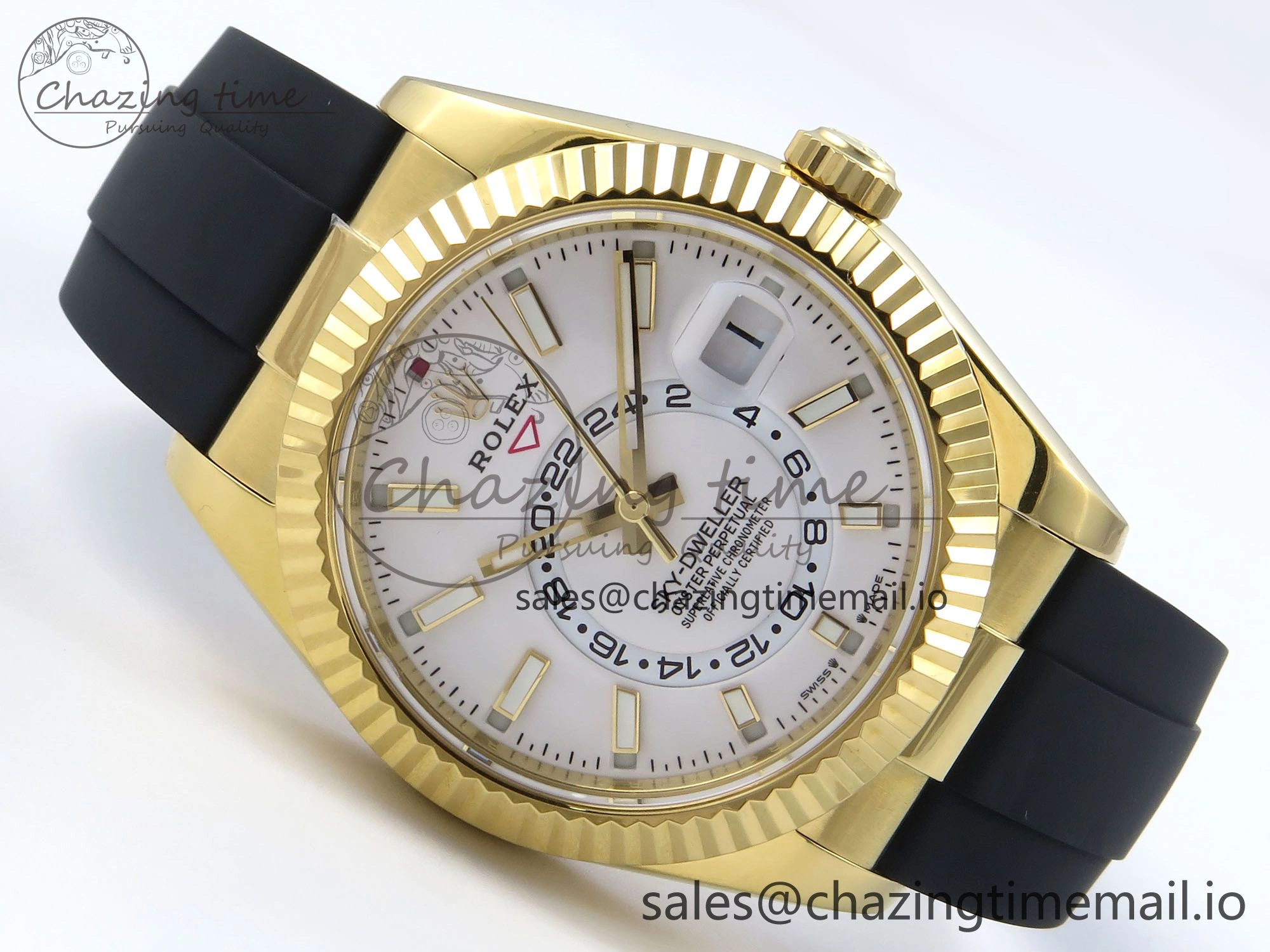 WrinkleFree Sky-Dweller 336238 YG ZF 1:1 Best Edition White Dial on Oysterflex Strap A23J (Gain Weight) 904