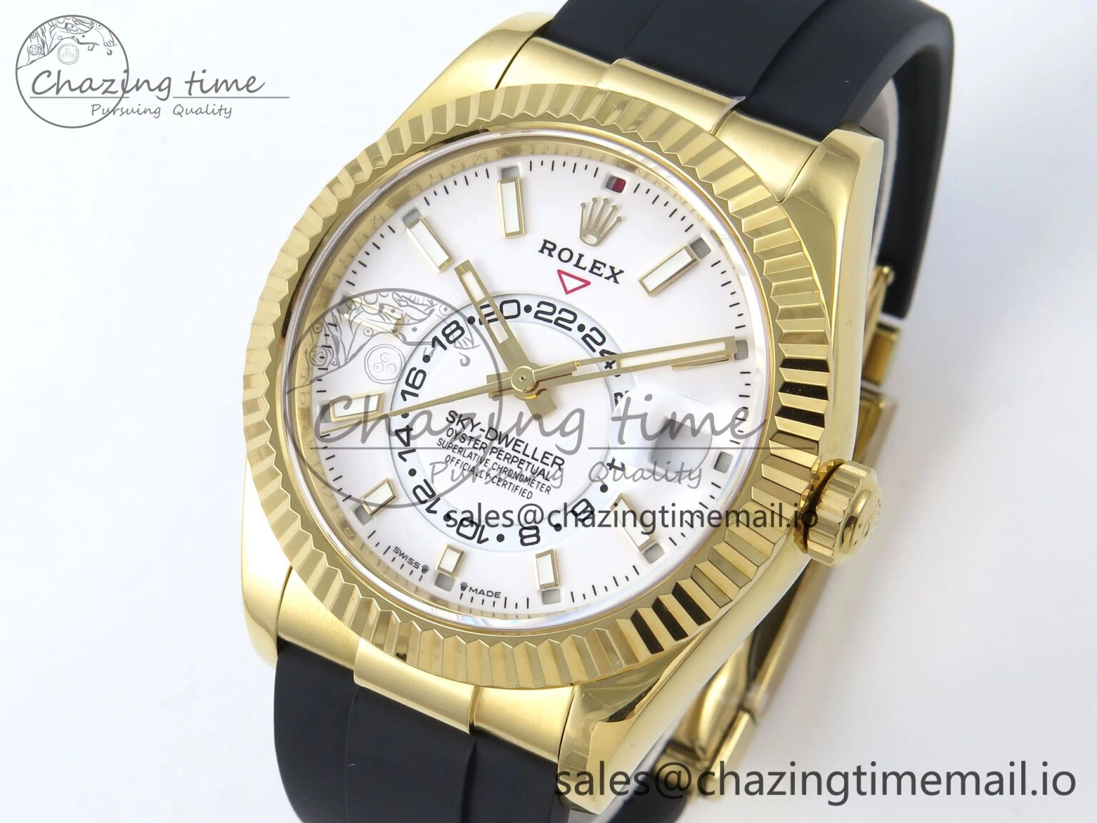 WrinkleFree Sky-Dweller 336238 YG ZF 1:1 Best Edition White Dial on Oysterflex Strap A23J (Gain Weight) 904