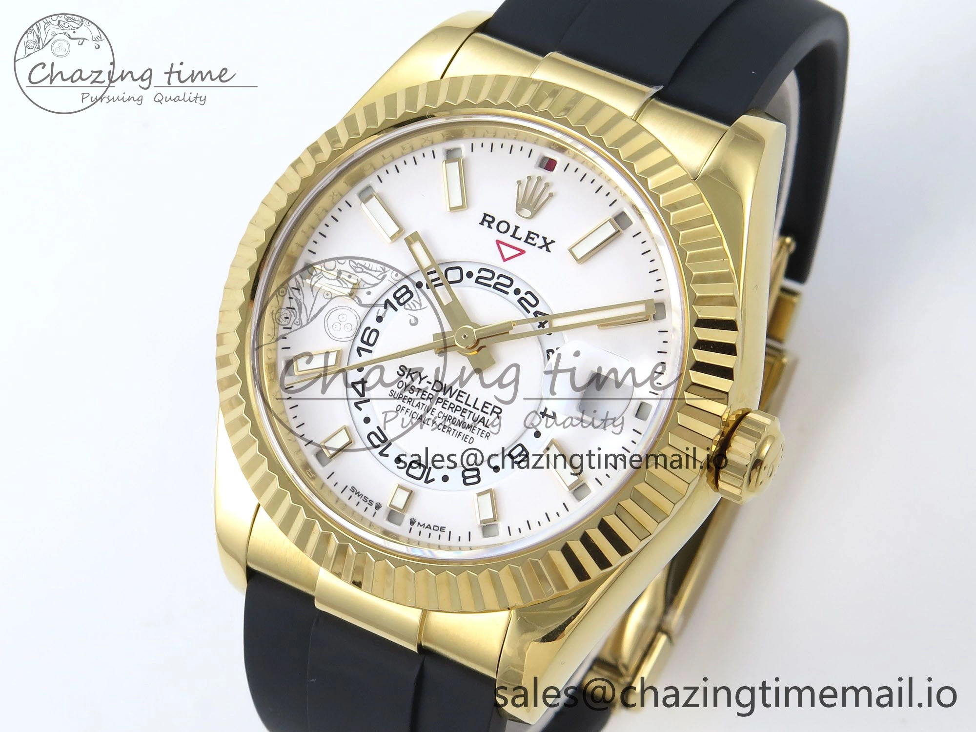 WrinkleFree Sky-Dweller 336238 YG ZF 1:1 Best Edition White Dial on Oysterflex Strap A23J (Gain Weight) 904