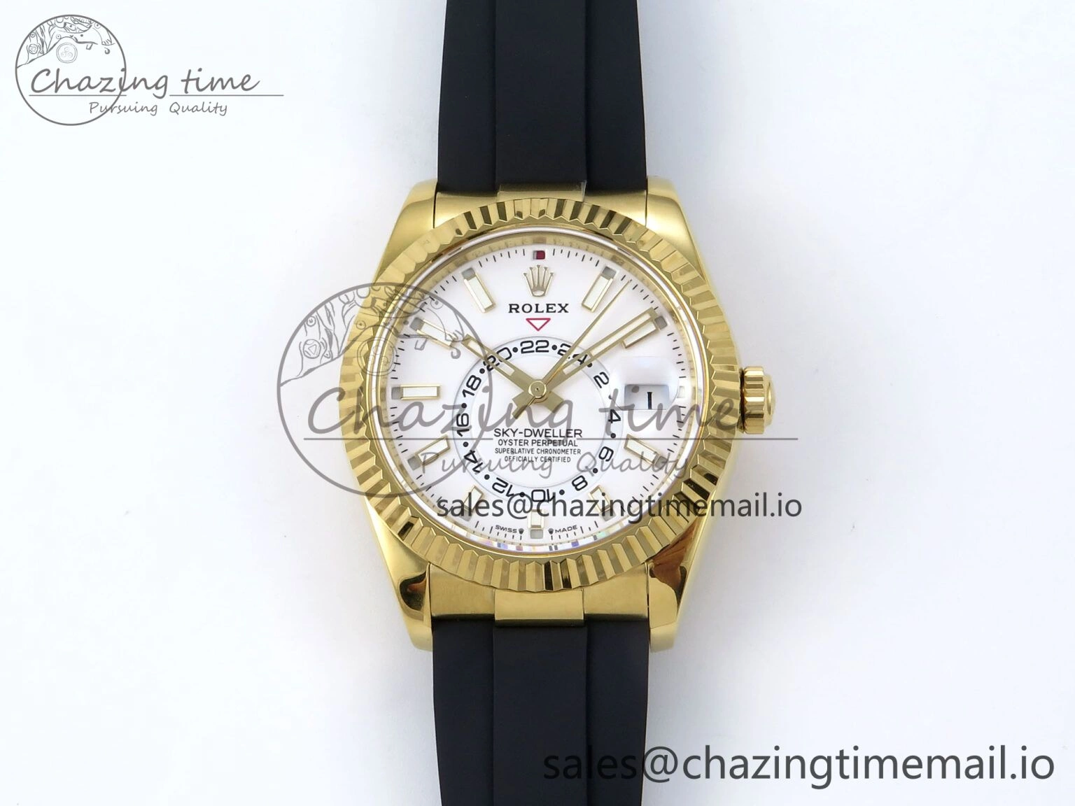 WrinkleFree Sky-Dweller 336238 YG ZF 1:1 Best Edition White Dial on Oysterflex Strap A23J (Gain Weight) 904