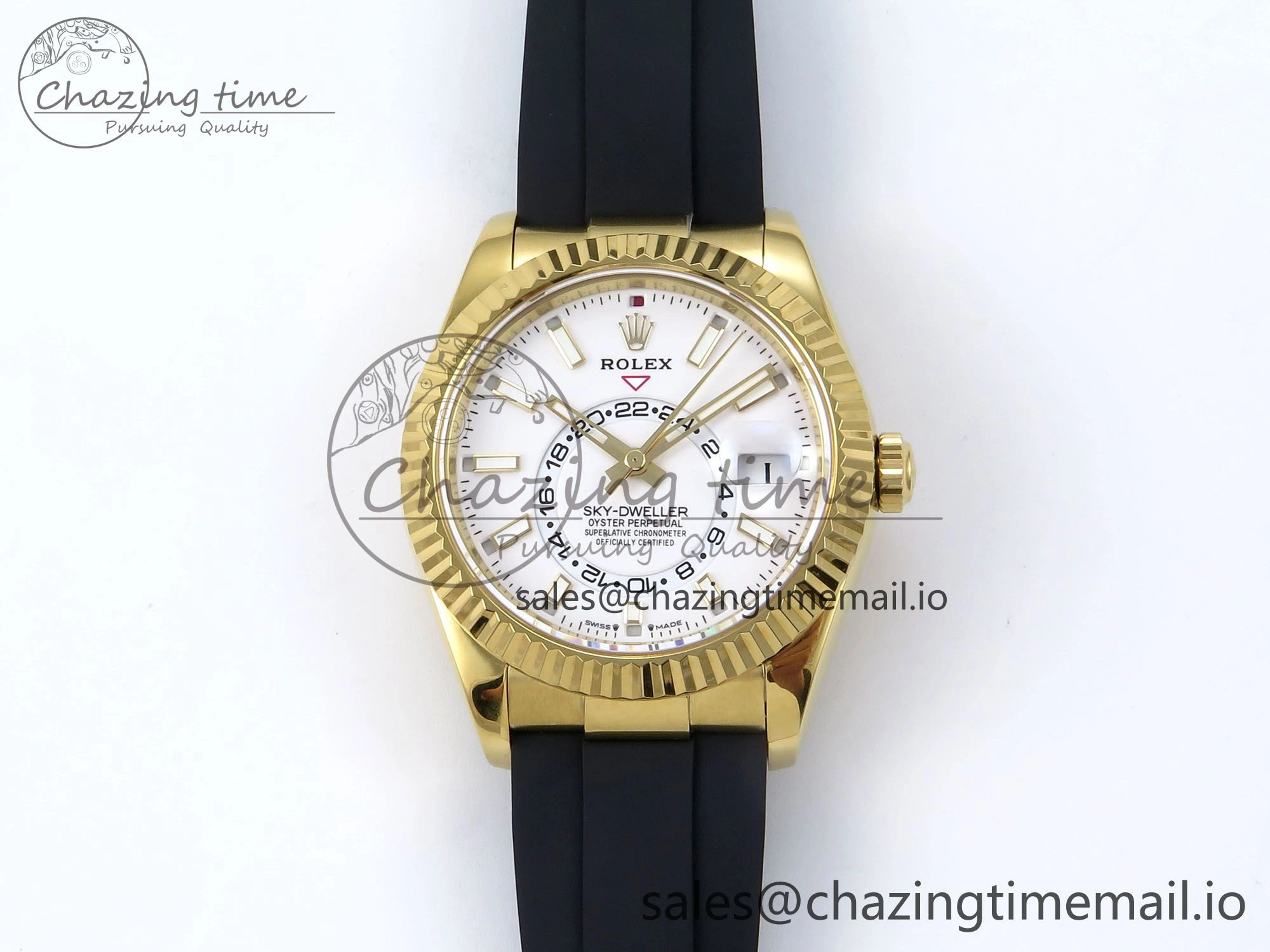 WrinkleFree Sky-Dweller 336238 YG ZF 1:1 Best Edition White Dial on Oysterflex Strap A23J (Gain Weight) 904