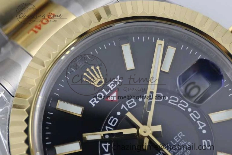 Durable Sky-Dweller 904L SS YG Noob 1:1 Best Edition Black Dial on SS YG Bracelet Asian 23J to 2386