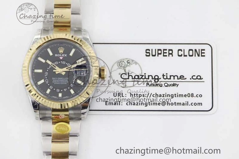 Durable Sky-Dweller 904L SS YG Noob 1:1 Best Edition Black Dial on SS YG Bracelet Asian 23J to 2386