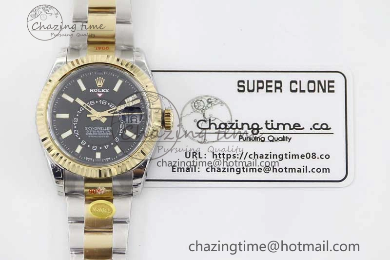 Durable Sky-Dweller 904L SS YG Noob 1:1 Best Edition Black Dial on SS YG Bracelet Asian 23J to 2386
