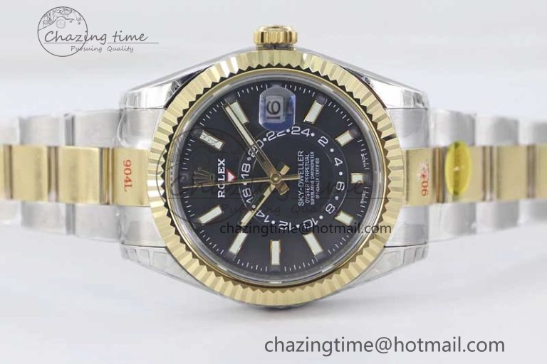 Durable Sky-Dweller 904L SS YG Noob 1:1 Best Edition Black Dial on SS YG Bracelet Asian 23J to 2386