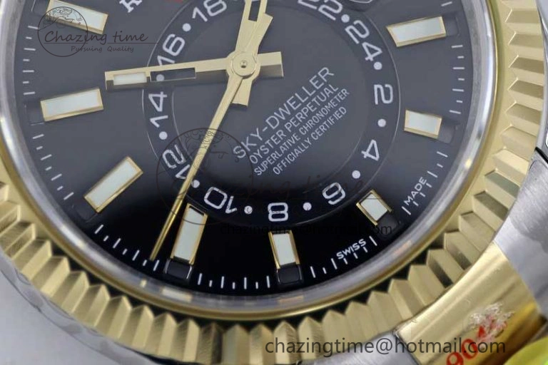 Durable Sky-Dweller 904L SS YG Noob 1:1 Best Edition Black Dial on SS YG Bracelet Asian 23J to 2386