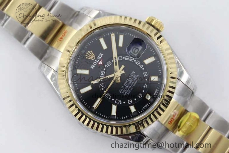 Durable Sky-Dweller 904L SS YG Noob 1:1 Best Edition Black Dial on SS YG Bracelet Asian 23J to 2386