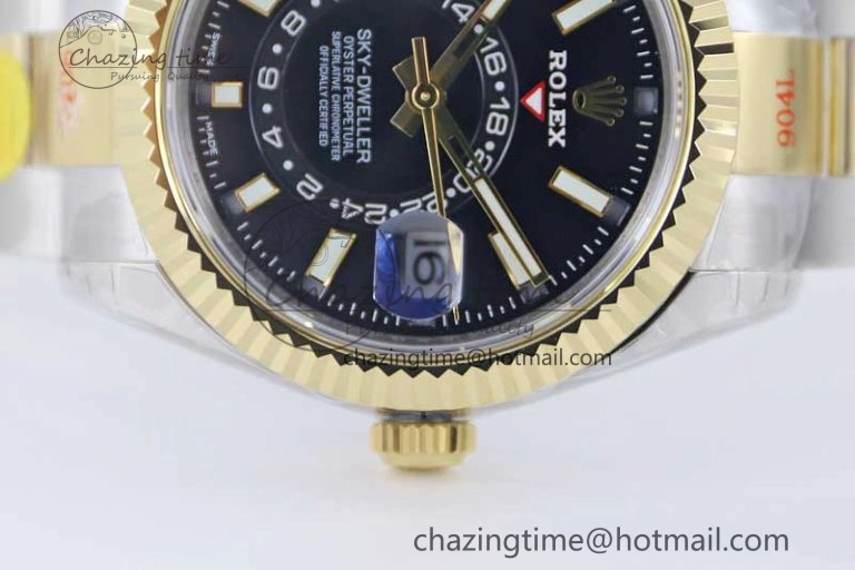 Durable Sky-Dweller 904L SS YG Noob 1:1 Best Edition Black Dial on SS YG Bracelet Asian 23J to 2386