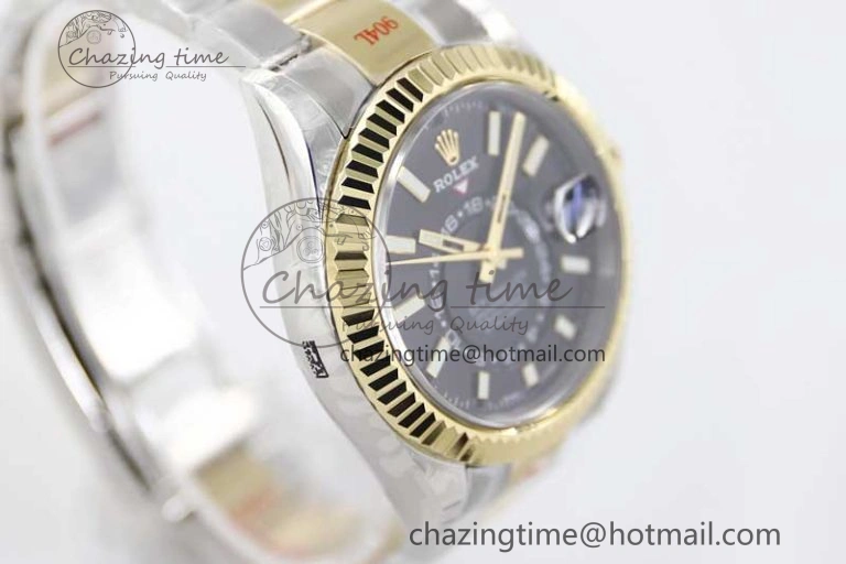 Durable Sky-Dweller 904L SS YG Noob 1:1 Best Edition Black Dial on SS YG Bracelet Asian 23J to 2386