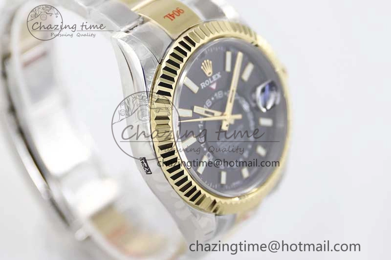 Durable Sky-Dweller 904L SS YG Noob 1:1 Best Edition Black Dial on SS YG Bracelet Asian 23J to 2386